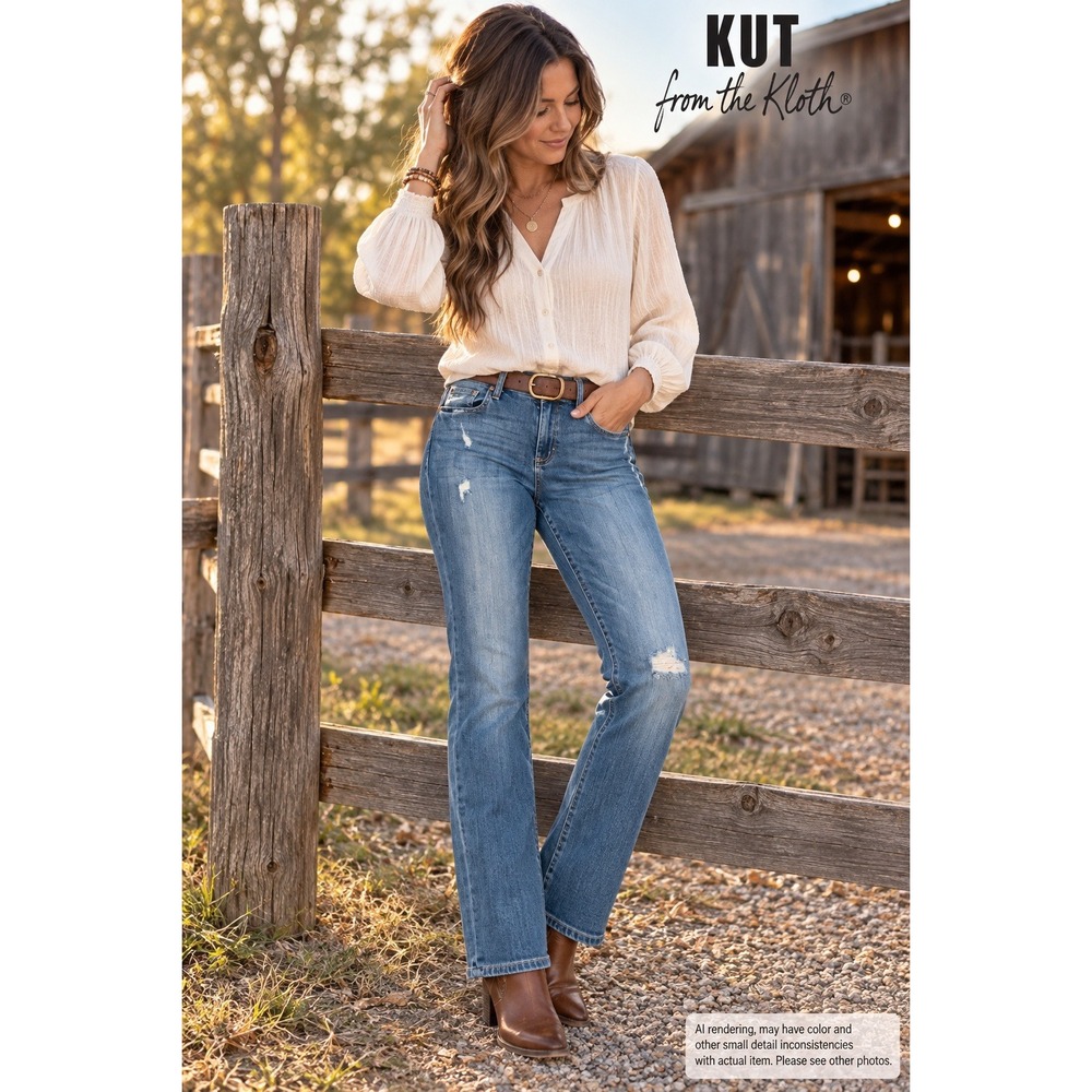 KUT from the Kloth 14 Catherine Boyfriend Jeans Blue Straight Western Ranchcore